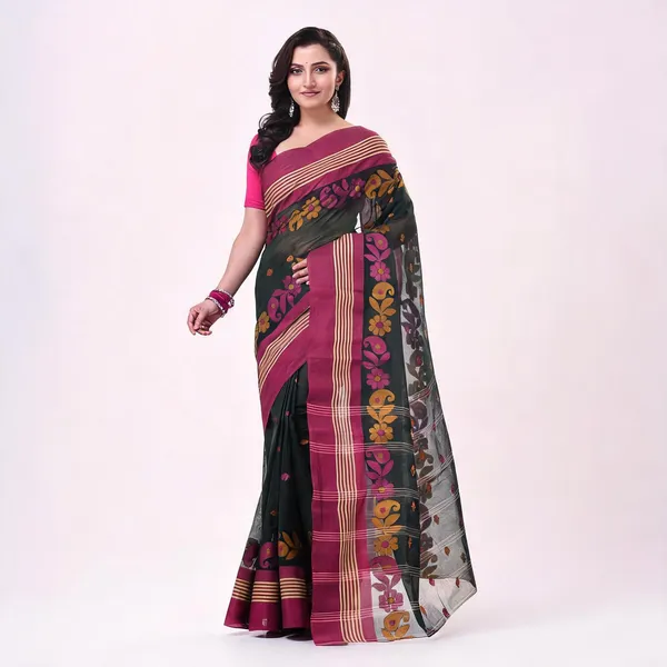 Black_Cotton_Handloom_Floral_Woven_Saree_For_Women