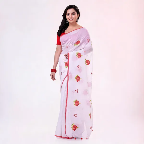 Red_Cotton_Silk_Blend_Traditional_Saree_With_Blouse_Piece_For_Women