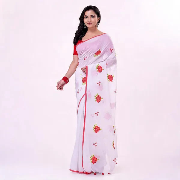 Red_Cotton_Silk_Blend_Traditional_Saree_With_Blouse_Piece_For_Women