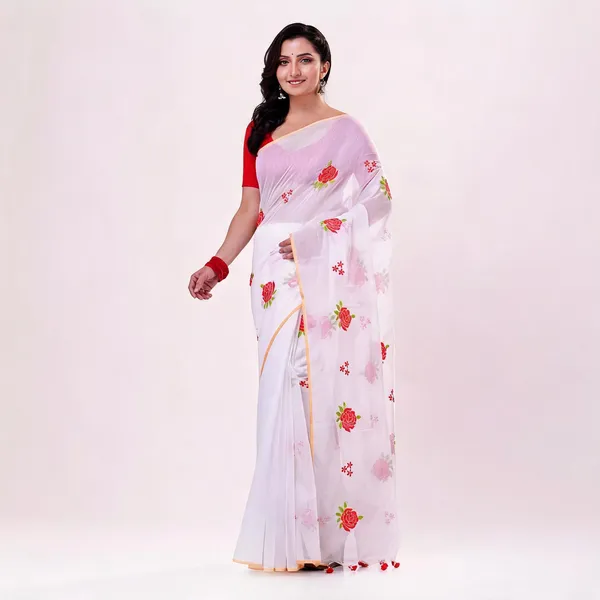 White_Cotton_Silk_Traditional_Self_Design_Saree_With_Blouse_Piece_For_Women