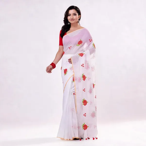 White_Cotton_Silk_Traditional_Self_Design_Saree_With_Blouse_Piece_For_Women