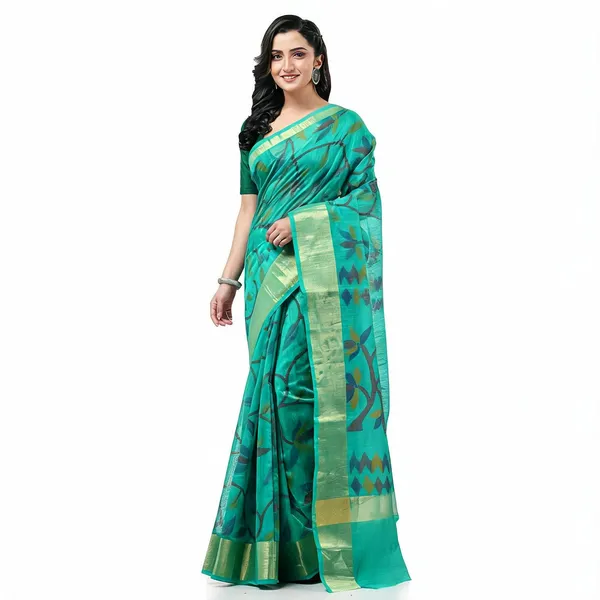 Firoza_Cotton_Silk_Blend_Woven_Floral_Saree_With_Blouse_For_Women
