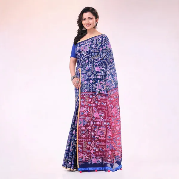 Blue_Pink_Cotton_Blend_Traditional_Printed_Saree_For_Women