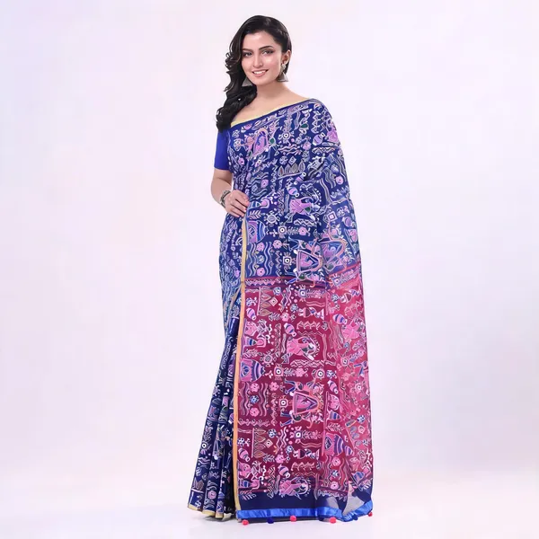 Blue_Pink_Cotton_Blend_Traditional_Printed_Saree_For_Women