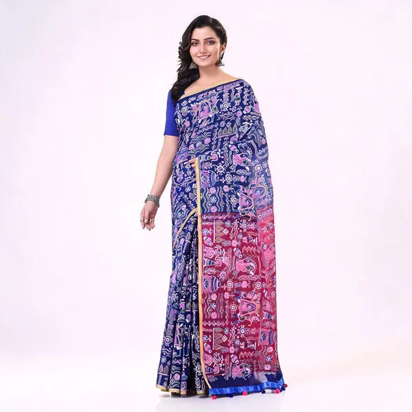 Blue_Pink_Cotton_Blend_Traditional_Saree_With_Blouse_For_Women