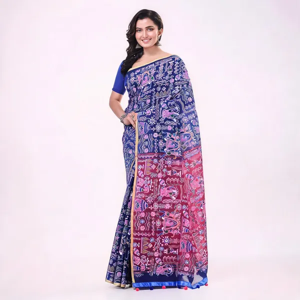 Blue_Pink_Cotton_Blend_Traditional_Saree_With_Blouse_For_Women