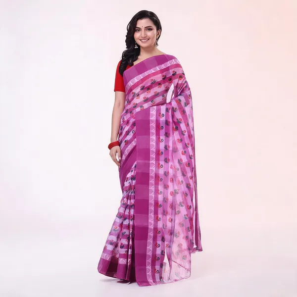Purple_Cotton_Handloom_Floral_Woven_Bengal_Tant_Saree_With_Blouse_For_Women