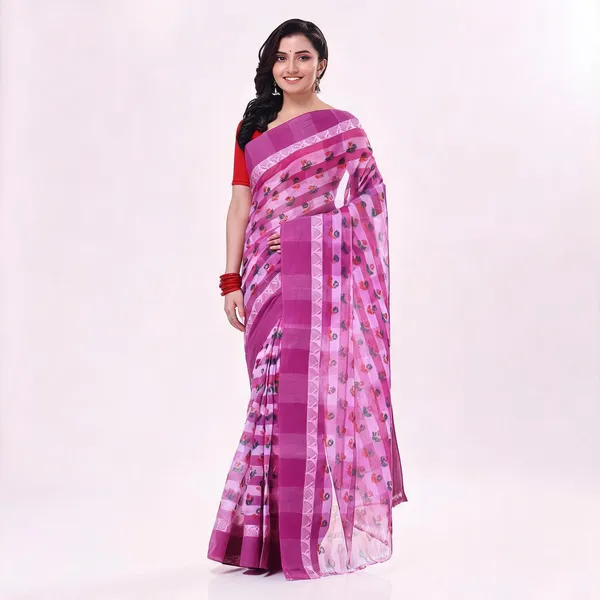 Purple_Cotton_Handloom_Floral_Woven_Bengal_Tant_Saree_With_Blouse_For_Women