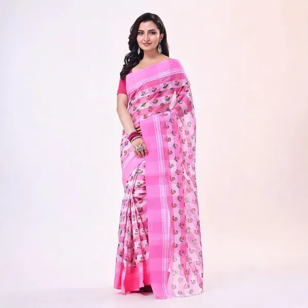 Pink_Cotton_Handloom_Floral_Woven_Bengal_Tant_Saree_For_Women
