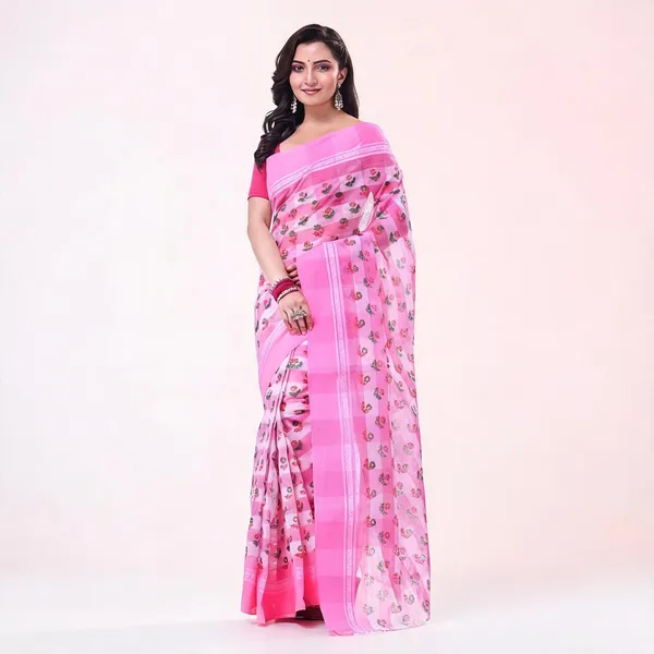 Pink_Cotton_Handloom_Floral_Woven_Bengal_Tant_Saree_For_Women