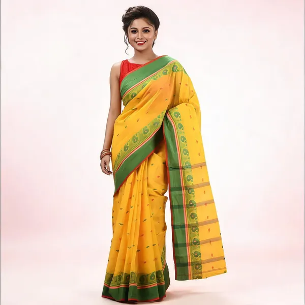 Yellow_Cotton_Tant_Handloom_Saree_For_Women