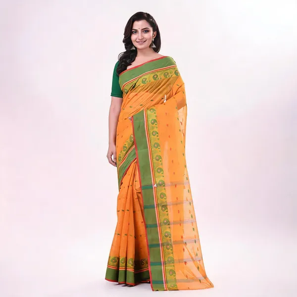 Light_Orange_Cotton_Contemporary_Paisley_Tant_Saree_For_Women