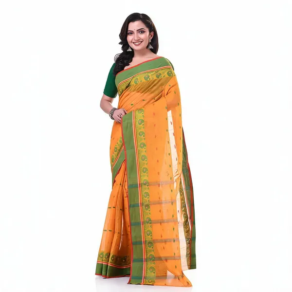 Light_Orange_Cotton_Contemporary_Paisley_Tant_Saree_For_Women
