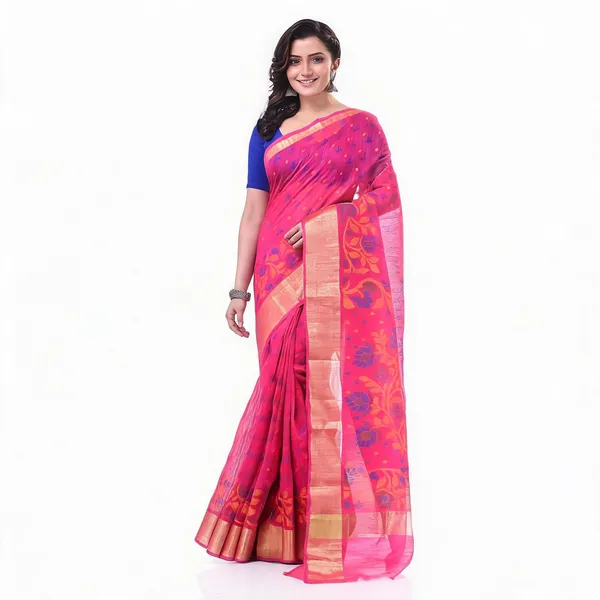 Pink_Cotton_Blend_Handloom_Floral_Woven_Saree_With_Blouse_For_Women