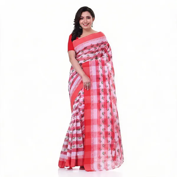 Red_Cotton_Handloom_Floral_Woven_Bengal_Tant_Saree_For_Women