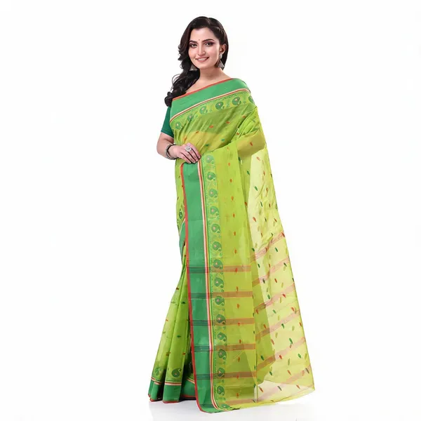 Green_Cotton_Woven_Bengal_Tant_Handloom_Saree_For_Women