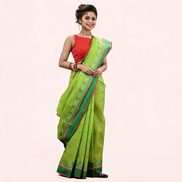 Green_Cotton_Tant_Handloom_Saree_For_Women