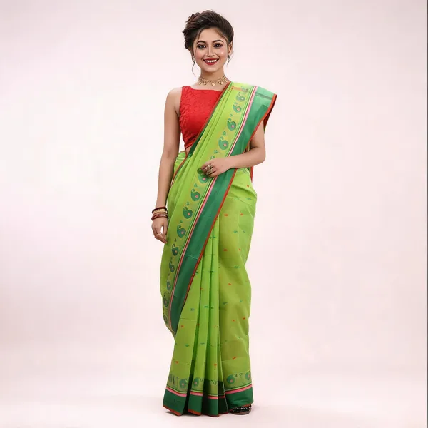 Green_Cotton_Tant_Handloom_Saree_For_Women