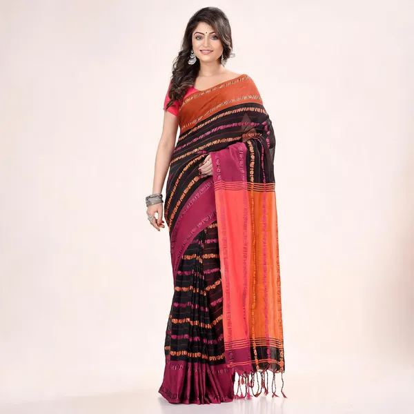 Black_Orange_Cotton_Floral_Baghampuri_Saree_For_Women