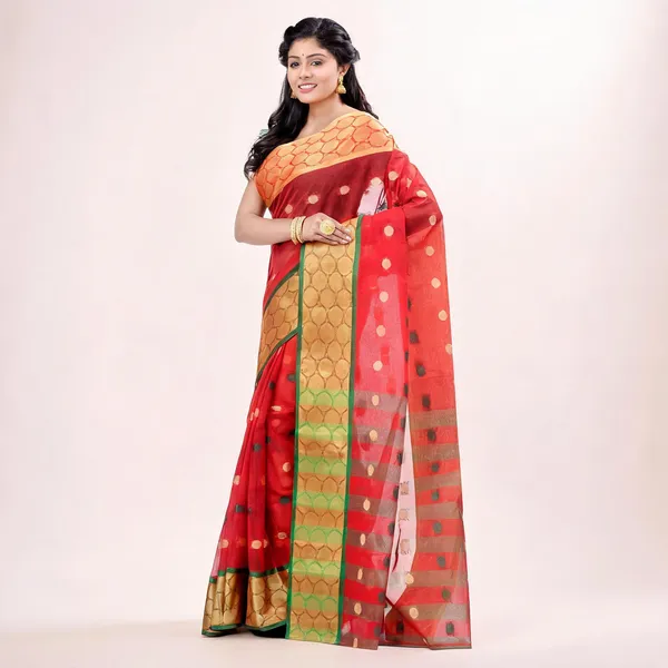 Red_Cotton_Handloom_Tant_Saree_For_Women