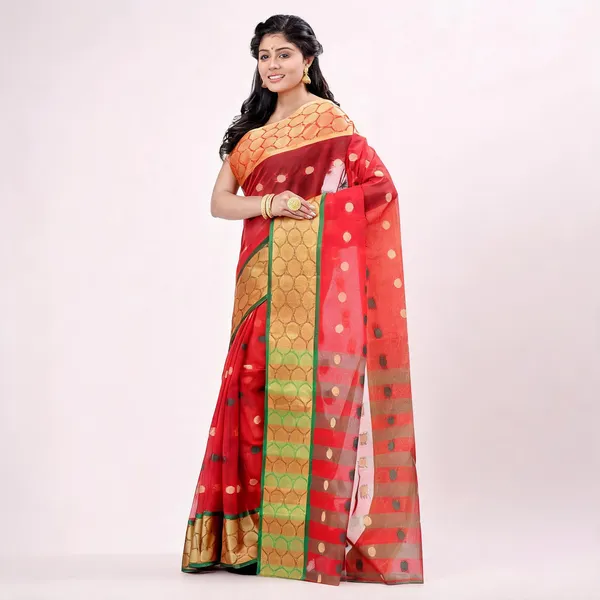 Red_Cotton_Handloom_Tant_Saree_For_Women