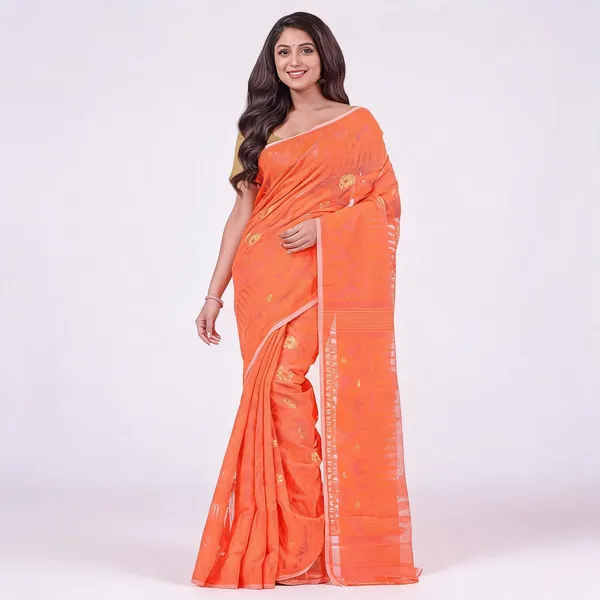 Orange_Cotton_Jamdani_Handloom_Saree_For_Women
