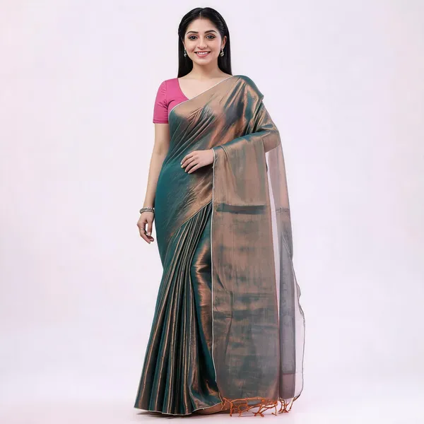 Brown_Tissue_Cotton_Silk_Traditional_Saree_With_Blouse_Piece_For_Women