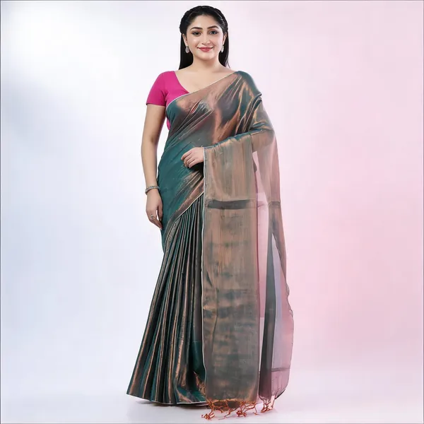 Brown_Metallic_Tissue_Solid_Traditional_Saree_With_Blouse_For_Women