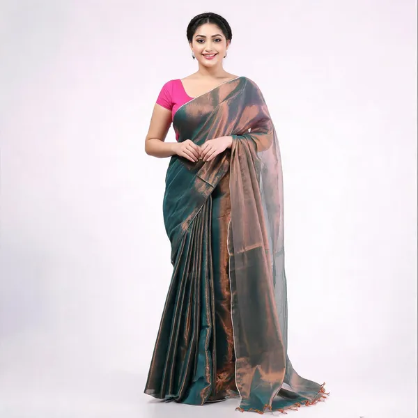 Brown_Metallic_Tissue_Solid_Traditional_Saree_With_Blouse_For_Women