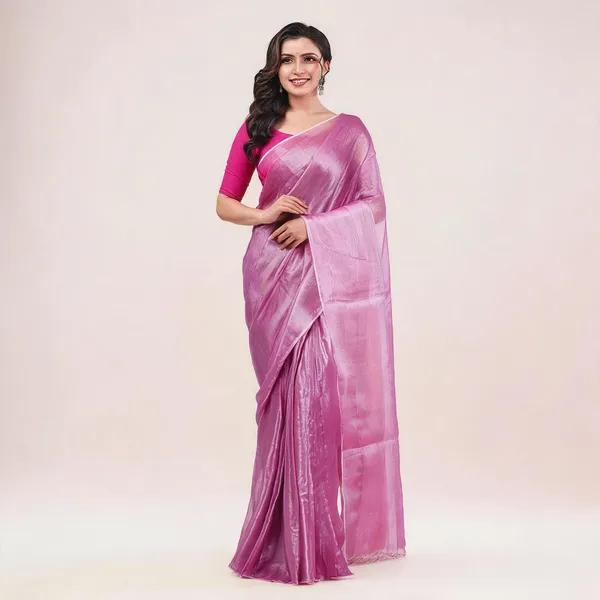 Light_Pink_Tissue_Solid_Traditional_Saree_With_Blouse_For_Women
