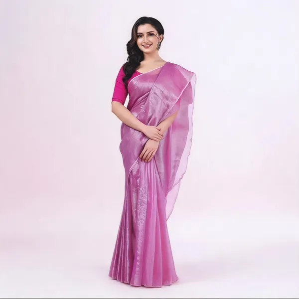 Light_Pink_Tissue_Solid_Traditional_Saree_With_Blouse_For_Women