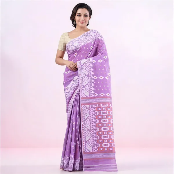 Lavender_Cotton_Silk_Geometric_Traditional_Handloom_Saree_For_Women