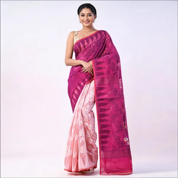 Plum_White_Cotton_Handloom_Jamdani_Traditional_Saree_For_Women