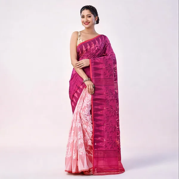 Plum_White_Cotton_Handloom_Jamdani_Traditional_Saree_For_Women