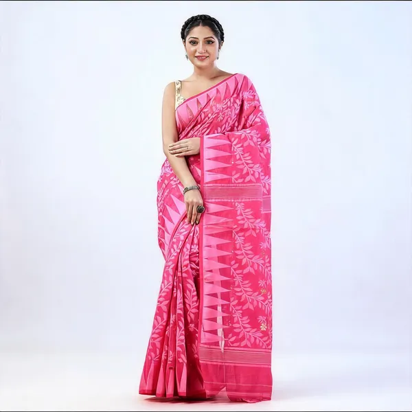 Pink_Cotton_Handloom_Jamdani_Traditional_Saree_For_Women