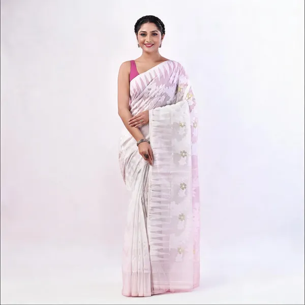 White_Cotton_Handloom_Jamdani_Traditional_Saree_For_Women
