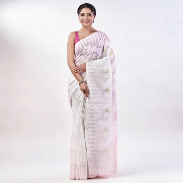 White_Cotton_Handloom_Jamdani_Traditional_Saree_For_Women