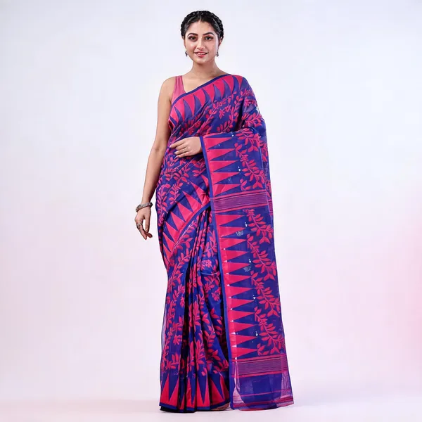 Purple_Blue_Cotton_Handloom_Jamdani_Traditional_Saree_For_Women
