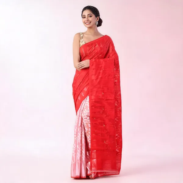 Red_White_Cotton_Handloom_Jamdani_Traditional_Saree_For_Women