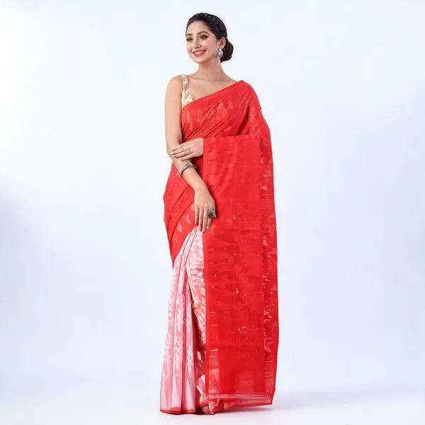 Red_White_Cotton_Handloom_Jamdani_Traditional_Saree_For_Women