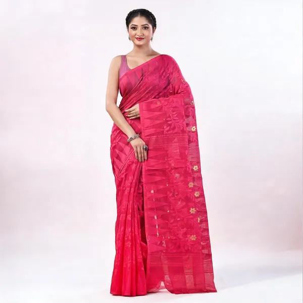 Pink_Cotton_Handloom_Jamdani_Traditional_Saree_For_Women