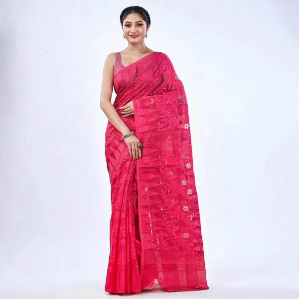 Pink_Cotton_Handloom_Jamdani_Traditional_Saree_For_Women
