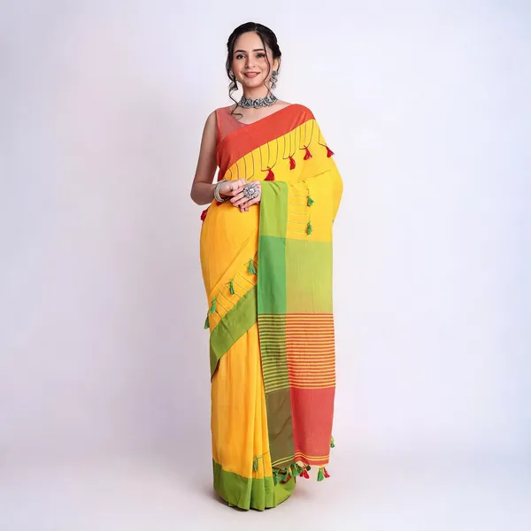 Yellow_Green_Orange_Cotton_Handloom_Traditional_Saree_For_Women