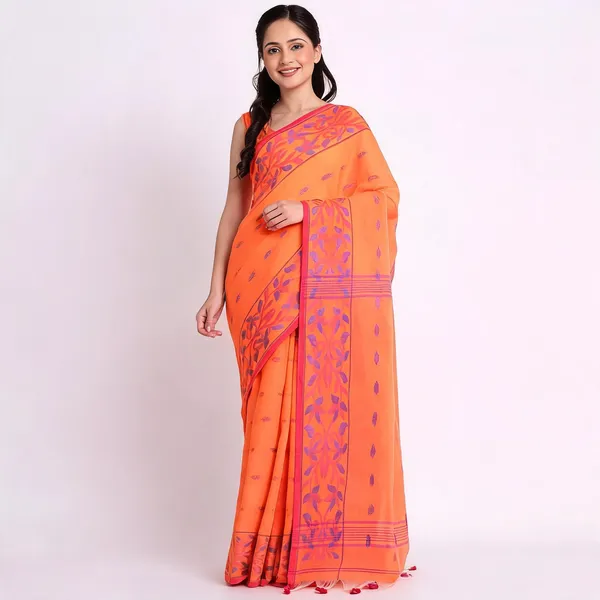 Orange_Silk_Cotton_Woven_Self_Design_Saree_With_Blouse_Piece_For_Women
