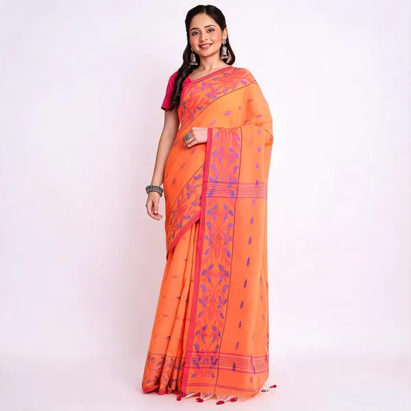 Orange_Silk_Cotton_Woven_Self_Design_Saree_With_Blouse_Piece_For_Women