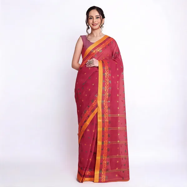 Red_Cotton_Woven_Floral_Handloom_Saree_For_Women