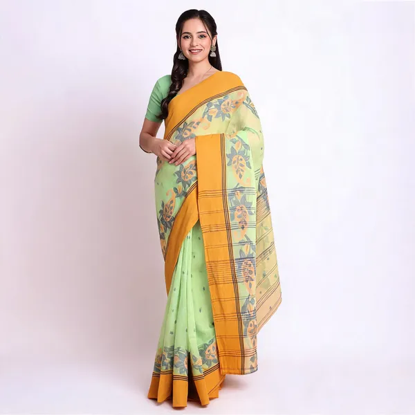 Green_Cotton_Handloom_Paisley_Woven_Saree_For_Women