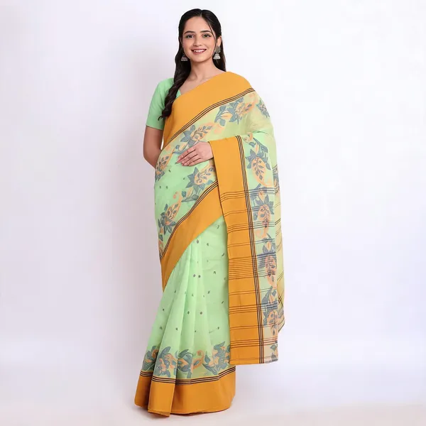 Green_Cotton_Handloom_Paisley_Woven_Saree_For_Women
