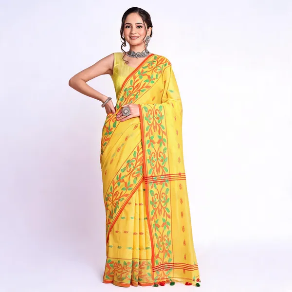 Yellow_Silk_Cotton_Woven_Handloom_Saree_With_Blouse_For_Women