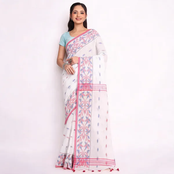 White_Silk_Cotton_Woven_Self_Design_Saree_With_Blouse_Piece_For_Women
